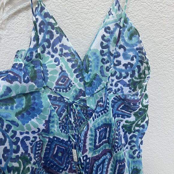 Charlie Paige NWT Dress One Size Flowy Cover Up Beaded Boho Blue Teal Aqua Beach - Picture 6 of 10